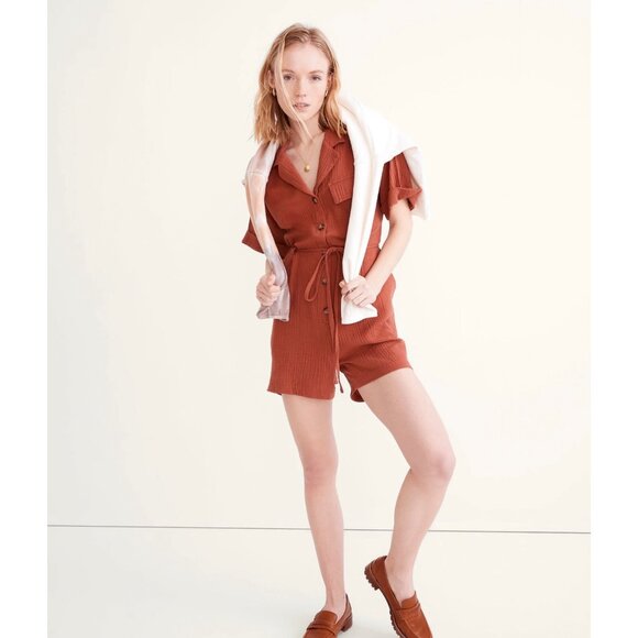 Madewell Womens Lightspun Belted Safari Romper Button-Down Tie-Waist  Sz XXS - Picture 14 of 14